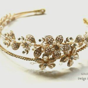 Twigs and Honey Double band golden tiara - Style #147